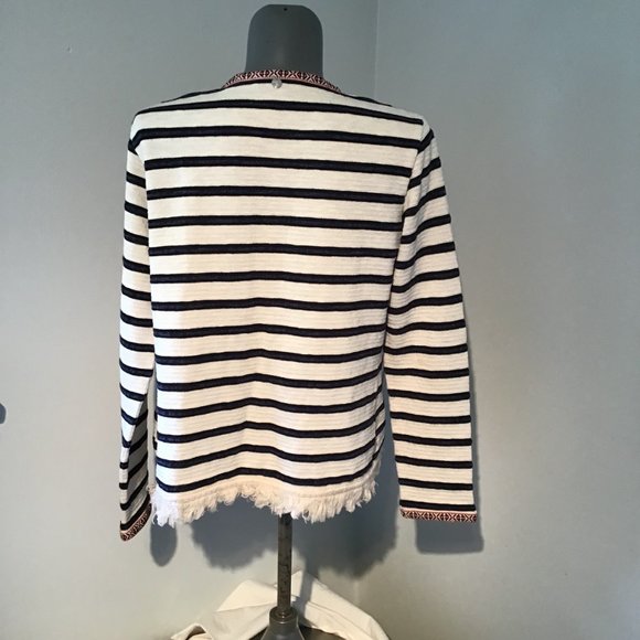 Rich & Royal Striped Open Front Jacket with Fringe Hem - Picture 2 of 9